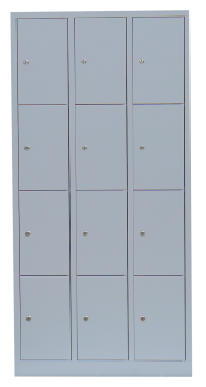 12-tueriger Faecherschrank aus Metall 300 mm pro Abteil : 3 Abteile je 4 Faecher
